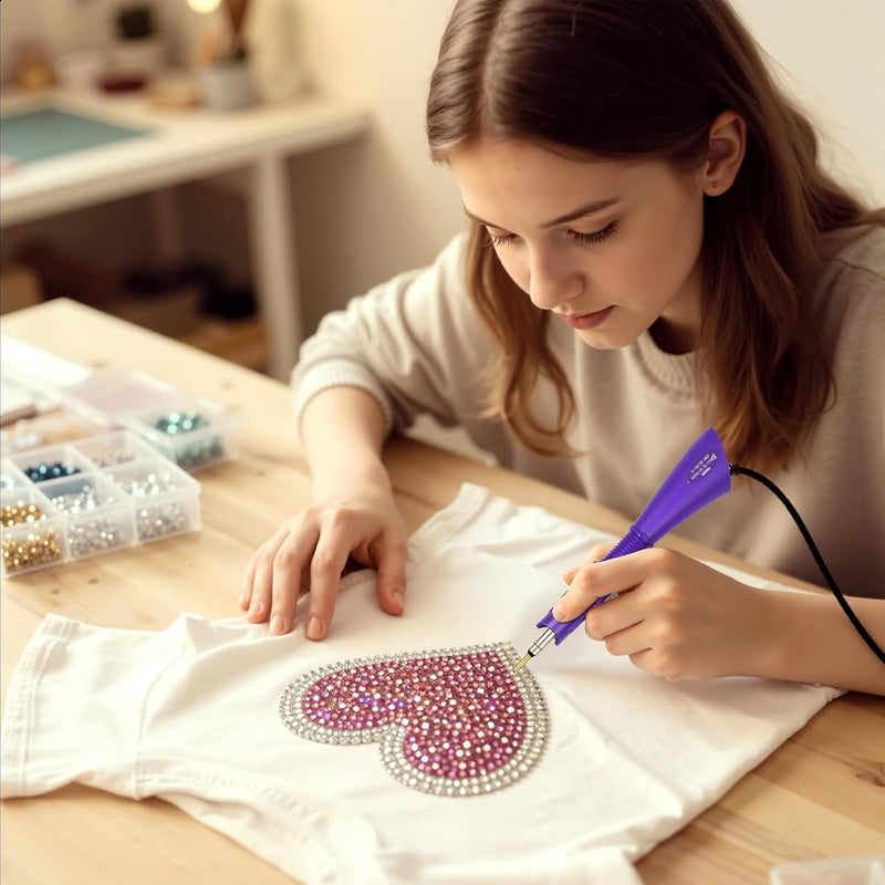 For Clothes, Fabric, Jeans, Hotfix Rhinestones Applicator Kit Set with 4500 Pcs Crystals (White/AB/Multi-Color), DIY Craft Includes 19 Pattern Templates, Tweezers, Cleaning Brush, Storage Bag