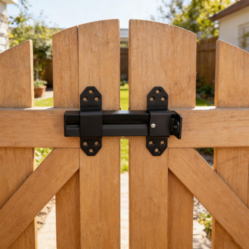 Heavy Duty Slide Bolt Gate Latch,Gate Latch Lock with Padlock Hole,Gate Latch for Wooden Fences, Barn Doors, Sliding & Swing Gates, Outdoor Sheds & Courtyards, Matte Black(2Pack) Black (2Pack)