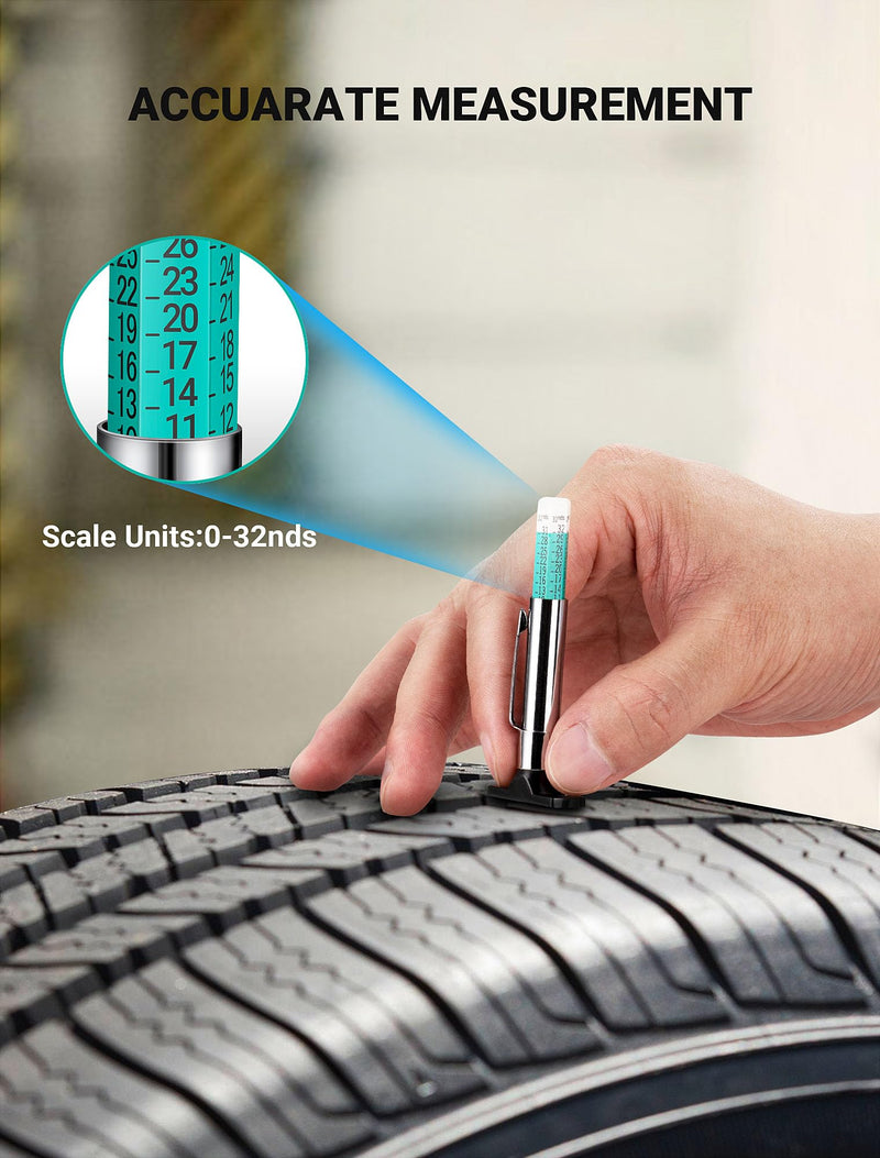 2-Pack Tire Tread Depth Gauge, Color Coded Tire Depth Gauge with Pocket Clip in 1/32 Inch Increments, Accurate Tread Gauge Depth 32nds Measuring Tool for Car, Semi Truck Tire Tread Checker