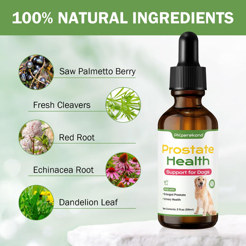 Prostate Health Support for Dogs, Relieves Enlarged Prostate, Supports Urinary Tract Health, Normal Frequency, Enhances Overall Immune Wellness, Natural Herbal Supplement, 2 oz (59 ml), Herbal Flavor