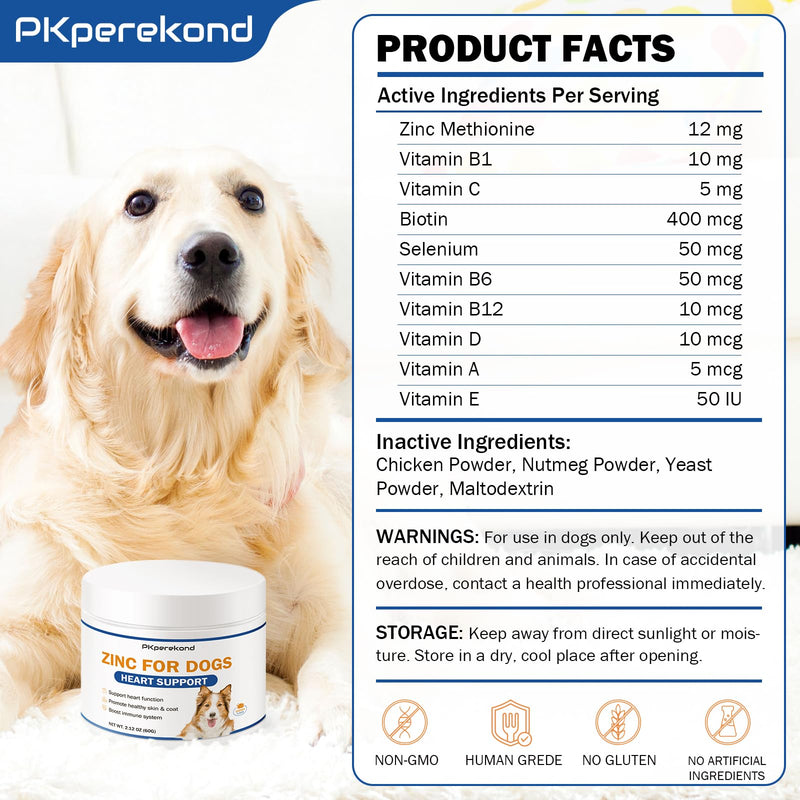 Zinc for Dogs, Heart Support Supplement for Dogs, Promote Heart Function, Healthy Skin and Coat, Strengthen Immune Function, Cellular Growth with Biotin, Selenium and Vitamins