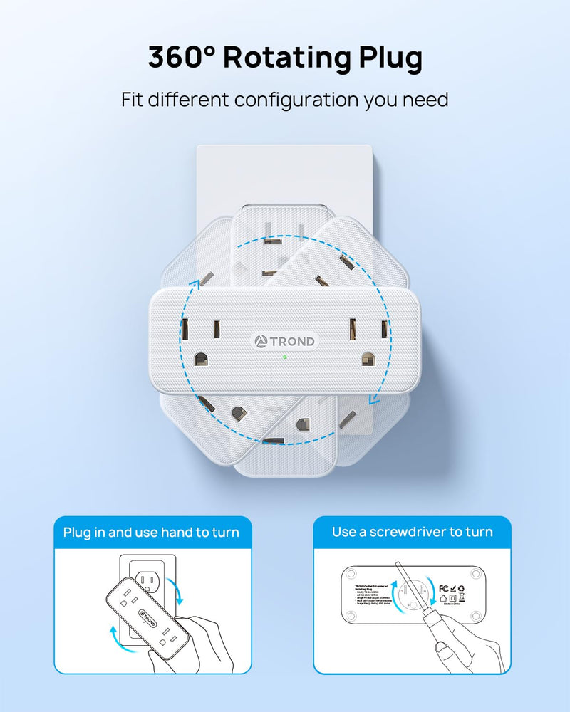 TROND Outlet Extender Surge Protector, 6 AC Outlet Splitter with 360° Rotating Plug, Multi Plug Adapter with PD 20W USB C, 900J, 2 USB-A & 2 USB-C, 3 Way Wall Extension Adapter for Home Office Travel 6A2U2C - PD20W - 1 PACK