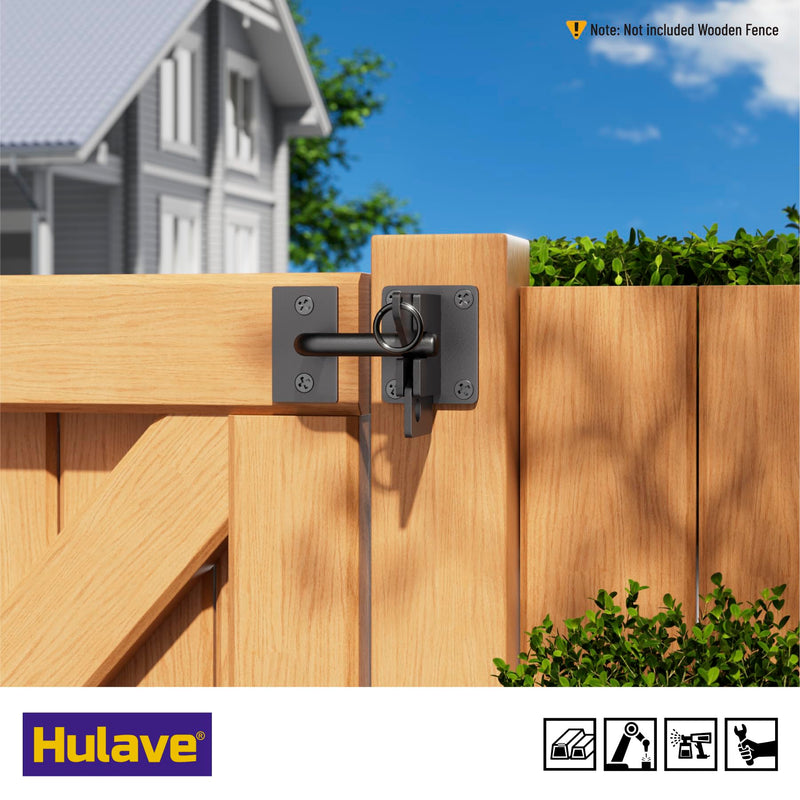 Hulave 304 Stainless Steel Fence Gate Latch, Self-Locking Gravity Gate Latch, Heavy Duty Privacy Gate Latch for Wooden Fence, Metal Gate & Vinyl Fence Gate Hardware (Black) Black