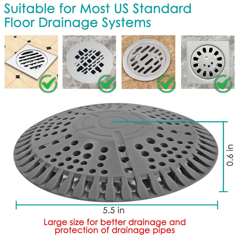 Shower Drain Hair Catcher, 2 Pack 5.5in Shower Hair Catcher Large Premium Silicone Drain Protector Strainer, Shower Drain Cover for Shower Room, Floor Drain, Bathroom Sink, Dark Grey 5.5 x 5.5 x 0.2 in