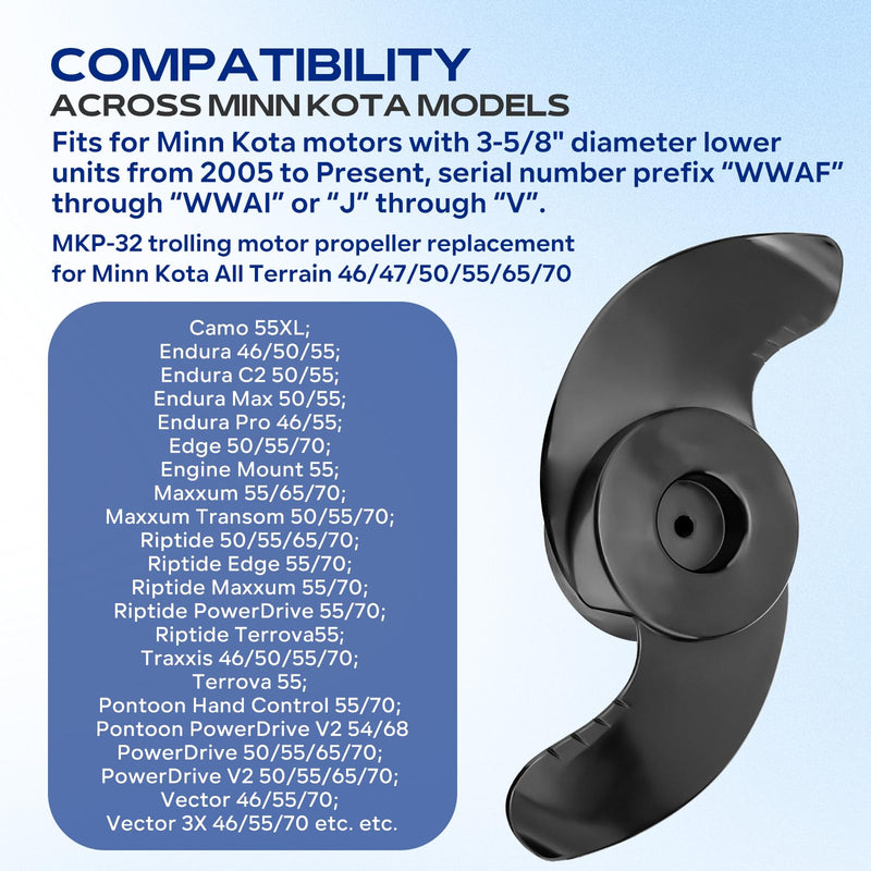MKP-32 Weedless Wedge 2 Prop Compatible with Minn Kota 3-5/8" Motor Diameter, #2091160#1865017 Trolling Motors Prop Fit for Minn Kota Trolling Motor Replacement Parts