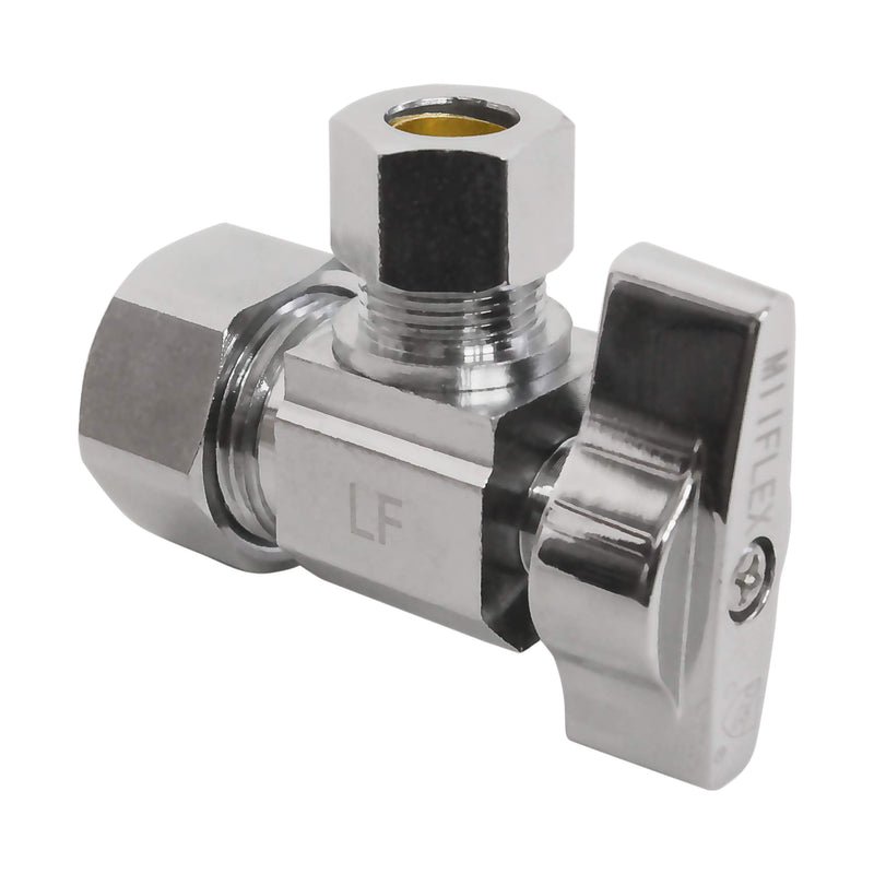 Heavy Duty 1/4 Quarter Turn Angle Shut Off Valve Squared Body 1/2 in. NOM Comp Inlet x 3/8 in. OD Compression Outlet Chrome Plated Brass (5 Pack) 5 1/2" NOM In x 3/8" COMP Out