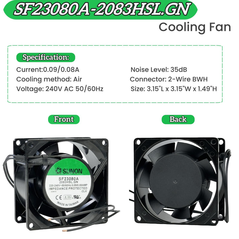for SUNON SF23080A-2083HSL GN SF Series 2850 RPM 8038 0.09/0.08AMP 220-240V 50/60Hz Cabinet air Cooling Fan