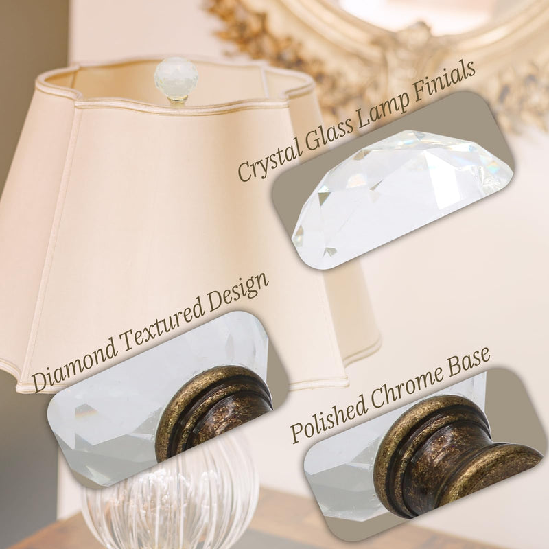 Biaungdo 2 Pack Crystal Lamp Finial, Clear Lamp Finial Cap Knob Diamond Lamp Shade Finial Glass Lamp Screw Top Lamp Decoration for Lamp Shade, with 1/4-27 Inch Bronze Base