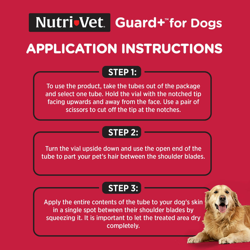 Nutri-Vet Guard+ for Dogs, Flea and Tick Prevention Spot On Drops, Topical Treatment for Dogs 45-88 lbs, Puppy Essentials, Waterproof Formula, 3 Monthly Doses, 90 Days of Protection Large