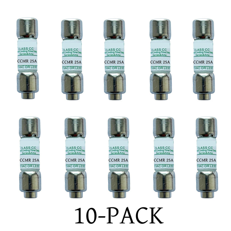 10-Pack New CCMR-25 CCMR 25A CCMR025 CCMR-25A 600Vac Time Delay Fuse,CCMR-25A Current Limiting Class CC Rejection Cartridge Fuses