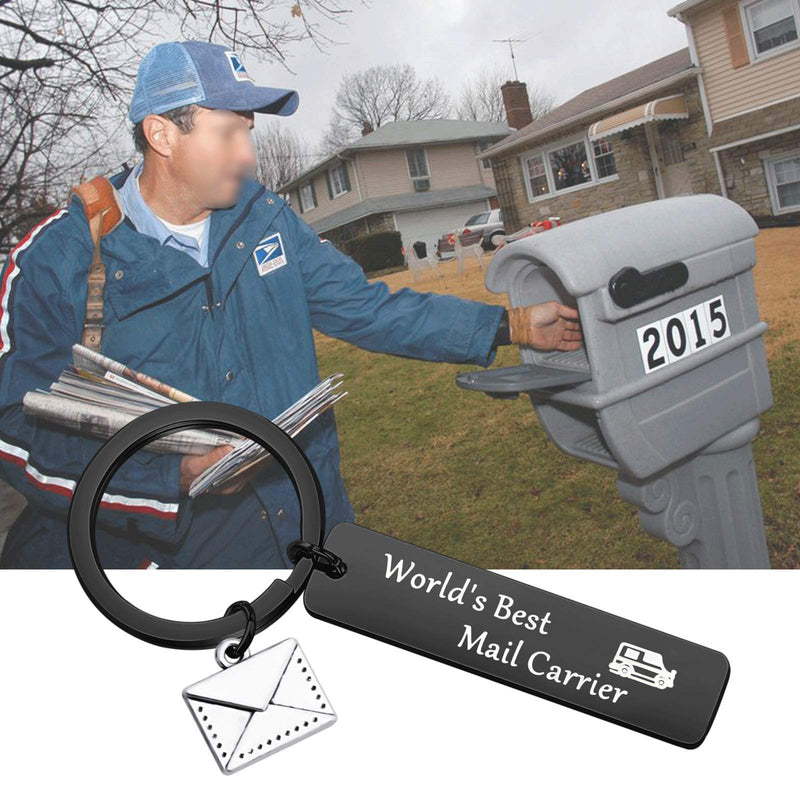 WSNANG World's Best Mail Carrier Keychain Mail Carrier Gift Thank You Gift for Postal Worker Mail Carrier Black Kc