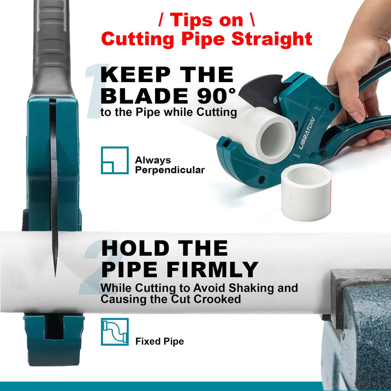 Libraton PVC Pipe Cutter, Up to 2-1/2", Ratchet Pipe Cutter Heavy-Duty, Pex Cutting Tool for Cutting PEX, PVC, PPR Plastic Hoses and Plumbing Pipe 2-1/2"(63mm)