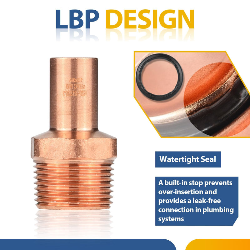 5PACK GUOFIS Copper 1/2" FTG x3/4" Male Street Adapter Fitting(PRESS063-5) 5 1/2" FTG x 3/4" MPT