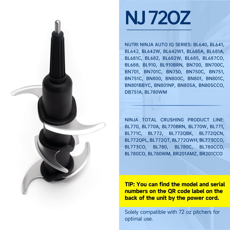 Blender Blade Replacement for Ninja 72 oz Pitcher, Replacement Parts for Nutri Ninja 1100W 1200W 1500W BL610 CT610 BL640 BL642 BL680 BL770 BL910 BN701 BN751 BN801