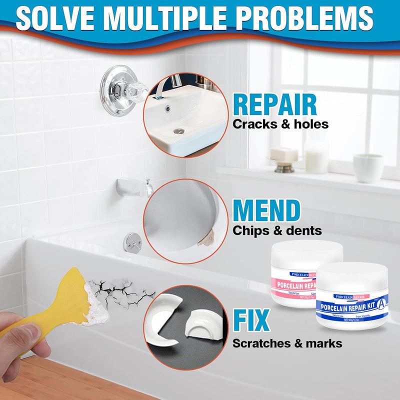 Fiberglass Tub Repair Kit (Color Match), 3.7oz Fiberglass Shower, Porcelain Sink and Acrylic Bathtub Repair Kit, Quick to Fix Cracks, Chips, Dents, Holes on Bath Tub & Toilet, Almond/Biscuit/Bone