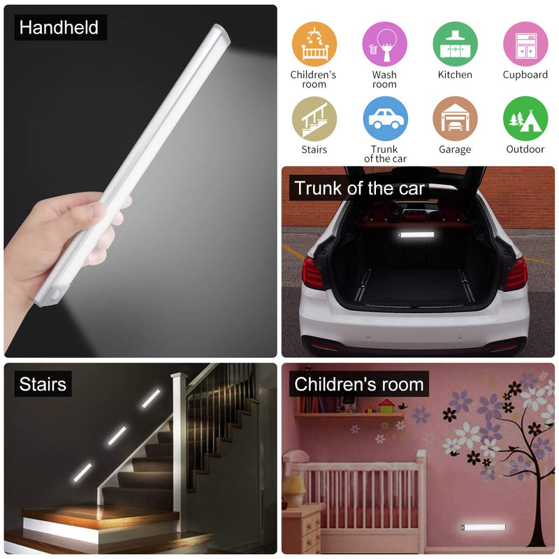LEPOTEC 30-LED Motion Sensor Cabinet Light,Magnetic Motion Activated Light,Under Counter Closet Lighting, Wireless USB Rechargeable Kitchen Cupboard Night Lights,Motion Activated Light Bar-2Pack Silver-white Light 7.8inch-30LED