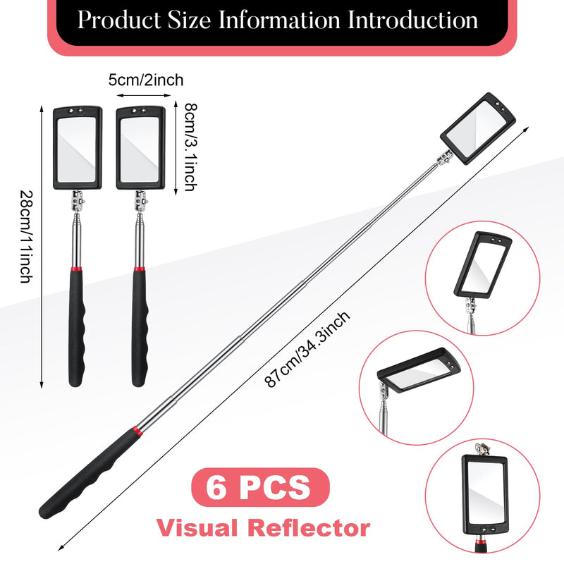 6 Pcs LED Telescoping Inspection Mirror,Retractable LED Mechanical Mirror Tool,Under Vehicle Inspection Mirror,Car Visual Reflector,Retractable Under Vehicle Detection Mirror Repair Tool