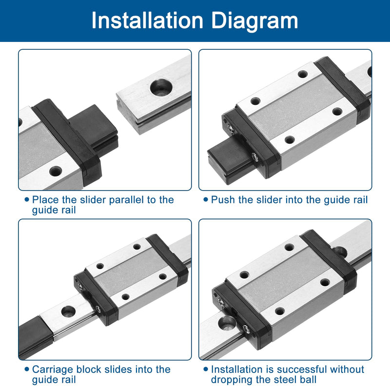uxcell 2pcs MGN9 400mm Linear Guide Rail with 2pcs MGN9H Sliding Carriage Block Bearing Steel and 2pcs Plastic Mini MGN12 Linear Guide for DIY 3D Printers and CNC Machine, Silver