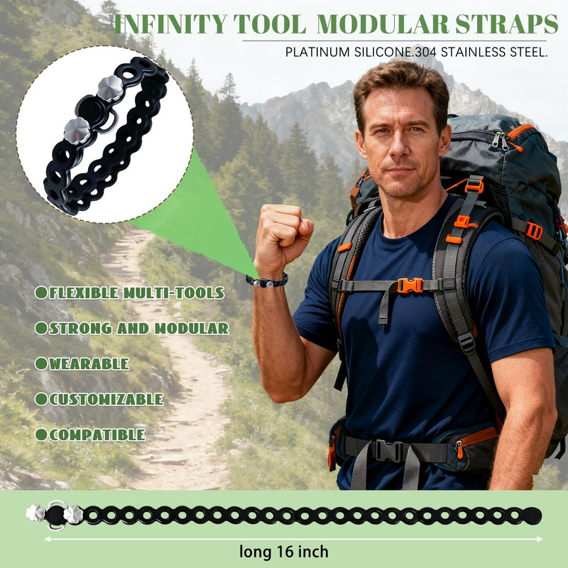 4PC Modular Gear Straps,Flexible Multi-Tool & Wearable Gadget for Everyday Carry, Heavy-Duty Bundling Organizer for Outdoor Adventure, Survival, Camping & Travel（Black） Black Four