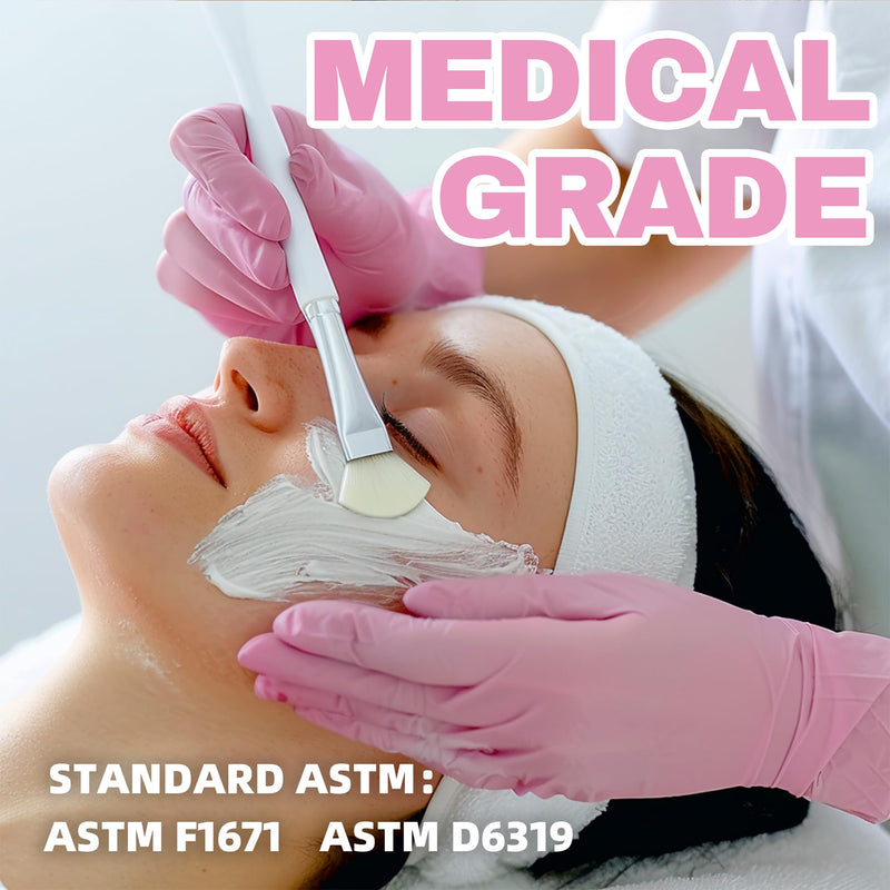 Nitrile Exam Gloves, 4.0 Mil 100 Pcs Disposable Gloves Powder-Free Latex-Free for Medical Food-Safe Esthetician, Pink Medium (Pink)