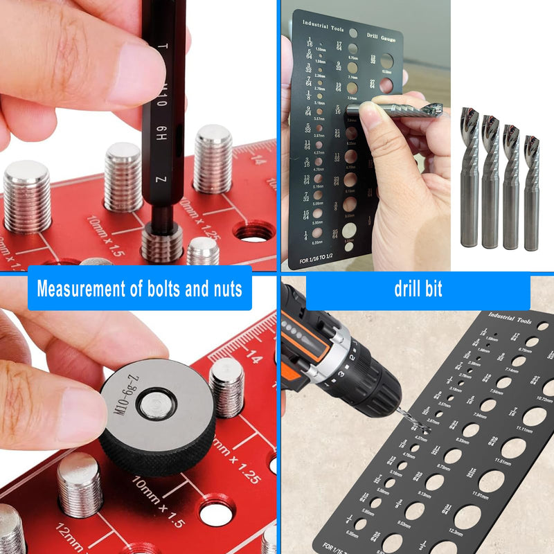 Thread Checker 2 PCS, Nut and Bolt Thread Checker, Aluminum Bolt Size and Thread Gauge, Bolt Size Finder, Wall Mountable or Flat Bolt Thread Identifier with Inch and Centimeter Scale 57 Thread Checker