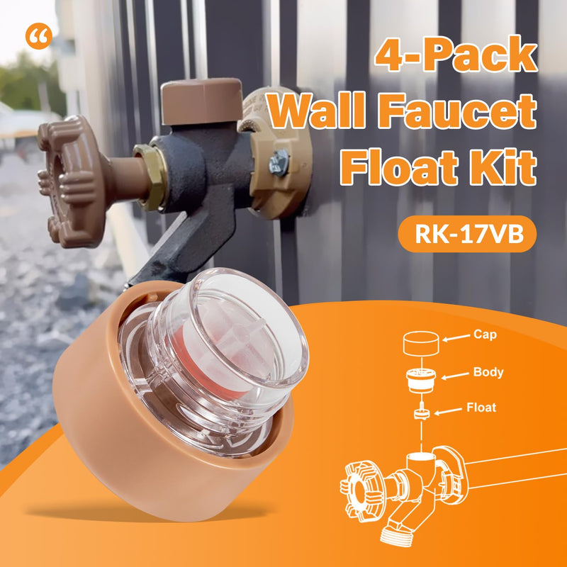 RK-17VB Vacuum Breaker Float Kit fit for Woodford Model 17, Freezeless Anti-Siphon Wall Faucet Repair Kit, 4 Pack RK-17VB