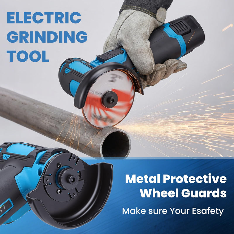 Cordless Brush Angle Grinder Kit,19500rpm Mini Electric Angle Grinding Tool, 550W Grinder Handheld Cutter for Cutting with 2 pcs 12V 1500mAh Batteries, for Metal/Wood Cutting and Grinding