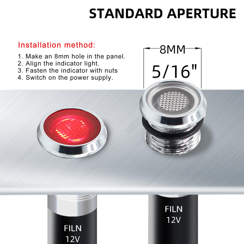 5Pcs 8MM (5/16'') Indicator Light led Indicator 12v 24v Metal Pilot Lamp Lights Aluminum Black Anodized Waterproof ip67 Red Signal Lamp Light(12V-Brass Nickel Plated-Red 5Pcs) Red-5pcs 12V-24V-Brass Nickel Plated