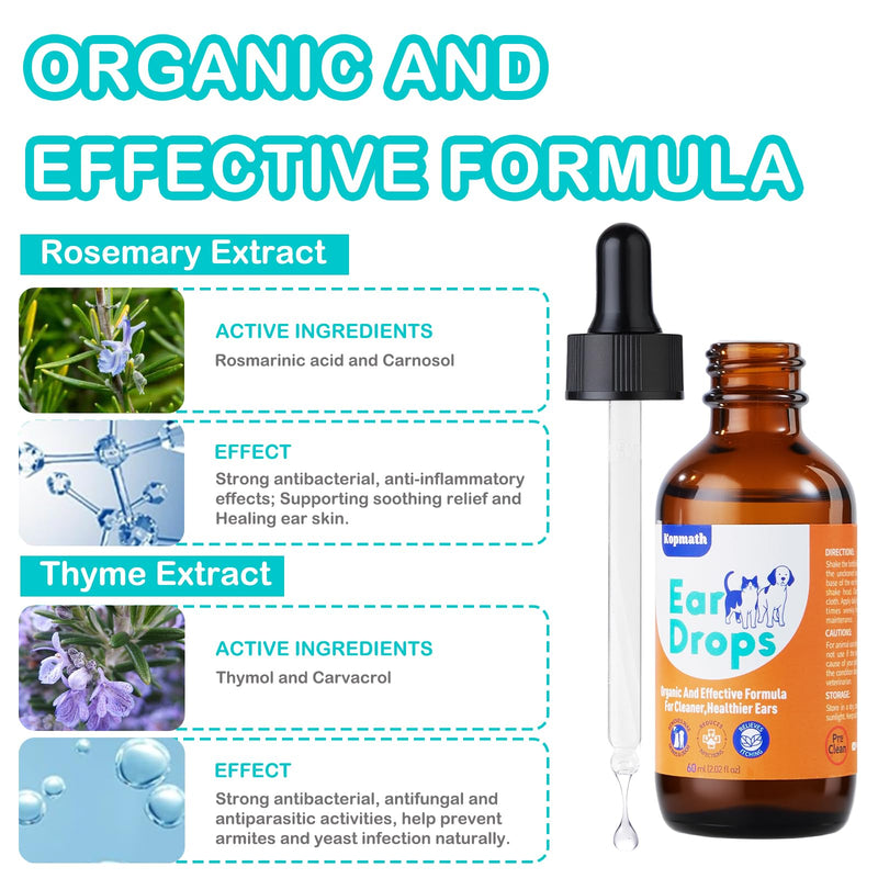 Dog Ear Drops, Dog Ear Cleaner Drops, Ear Infection Treatment for Dogs and Cats, Natural Herbal Ear Cleaning Solution for Dirty,Itchy,Smelly,Inflammed Pet Ears, 2 oz*2 with Dropper 2 fl oz*2