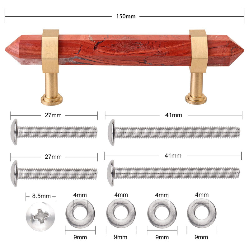 Sportmusies 2pcs Brushed Brass with Red Jasper Pull Knobs with Screws