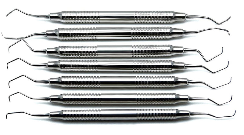 Dental Gracey Curettes Periodontal 1/2-13/14 Hollow Handle Double Ended Instruments 7 Piece Set