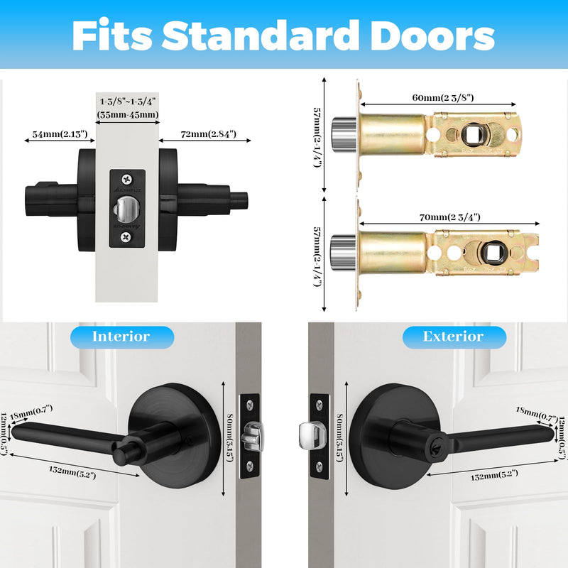 Entry Round Push Button One-Touch Locking Door Handle with Keys,Interior Non-Handed Opening,Reversible Left Right Door Knob,ADA-Compliant,Entrance Lever Lock for Office,Bedroom,Bathroom Matte Black Entry