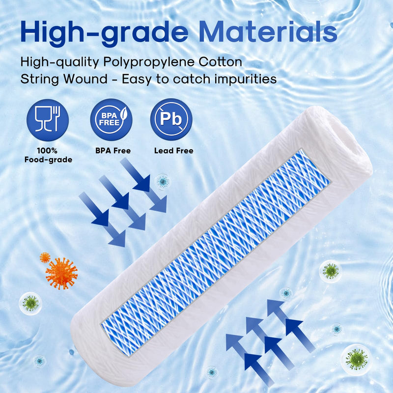 ICEPURE 50 Micron 10" x 2.5" String Wound Sediment Water Filter Cartridge for Well filter Universal Replacement for Any 10 inch RO Unit, WP-5, Aqua-Pure AP110 CFS110 Culligan P5 WFPFC4002 CW-MF, 6PACK 50 Micron (Heavy-Duty) 6 Count (Pack of 1)