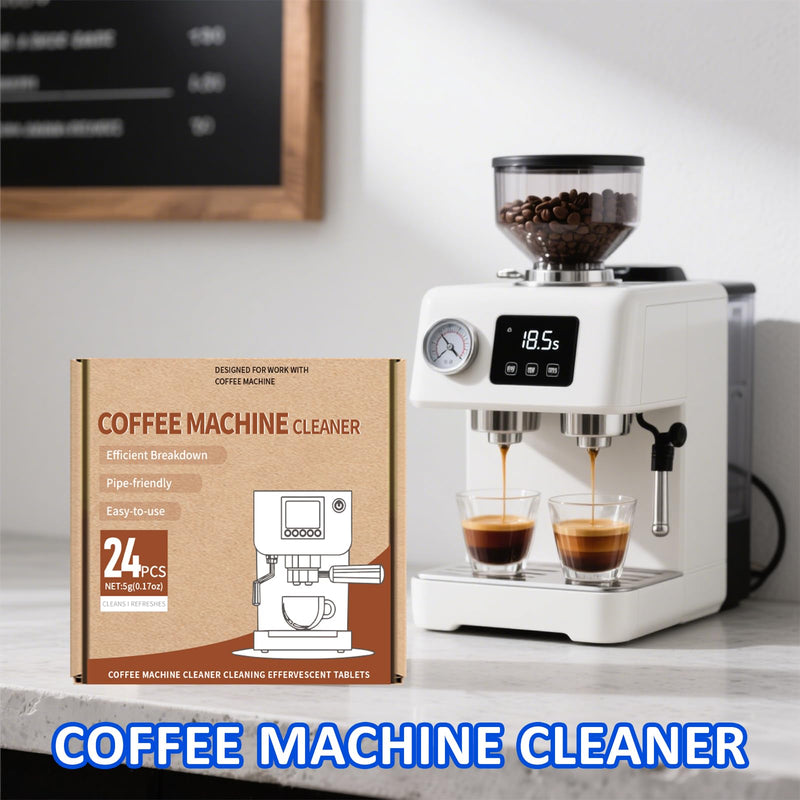 Coffee Machine Cleaner Tablets - 24 Pack | Descaling & Deep Cleaning for Keurig, Nespresso, Espresso & Drip Coffee Makers | Remove Limescale, Oil & Residue | Food Safe & Non-Toxic