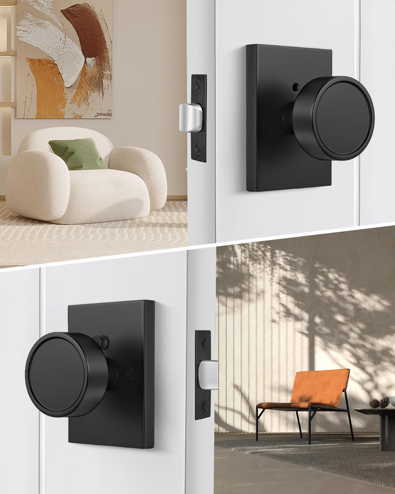 goldenwarm Black Interior Door Knob, Zinc-Alloy Privacy Matte Black Door Knob Interior, Rectangular Heavy Duty Modern Indoor DoorKnob for Bedroom, Bathroom, 1 Pack