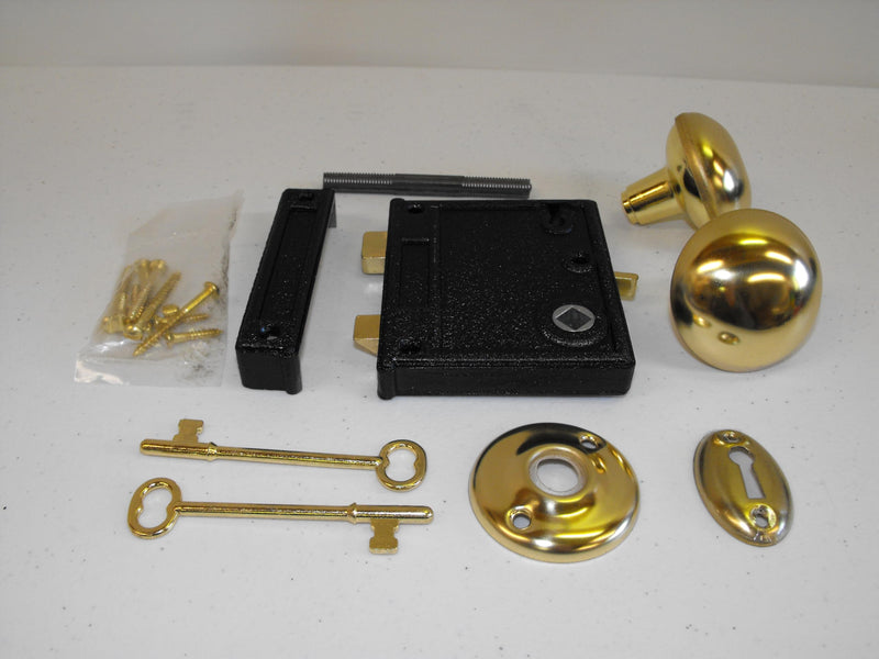 JL Missouri Parts & Misc. Antique Style Rim Latch Interior Door Lock Set. Skeleton Key Steel & Brass Components. Door Edge Catch