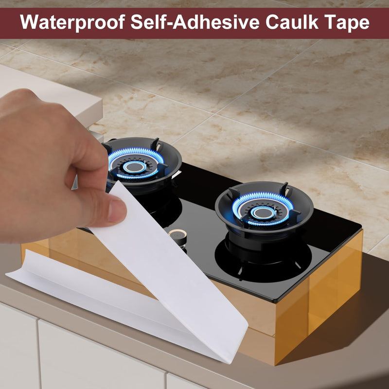 White Caulk Tape Sealant Strip 2 Rolls Waterproof Self Adhesive Caulk Tape Tub and Wall Sealing Strip PVC Caulk Strip Toilet Caulk for Bath & Kitchen Shower Corner Sink Edge Toilet Base