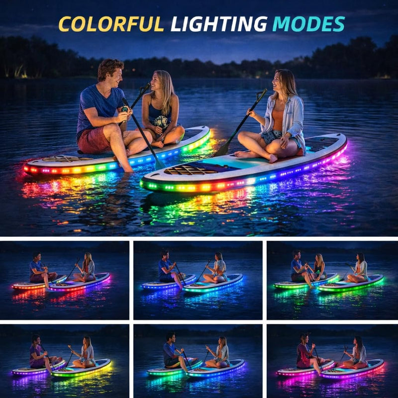 Battery Powered RGB+IC Dream Color Chasing Marine Boat LED Strip Lights with Remote, 16.4FT IP68 Waterproof WS2812B Addressable Kayak SUP Light for Pontoon, Paddleboard, Canoes, Golf Cart 1 x 16.4FT