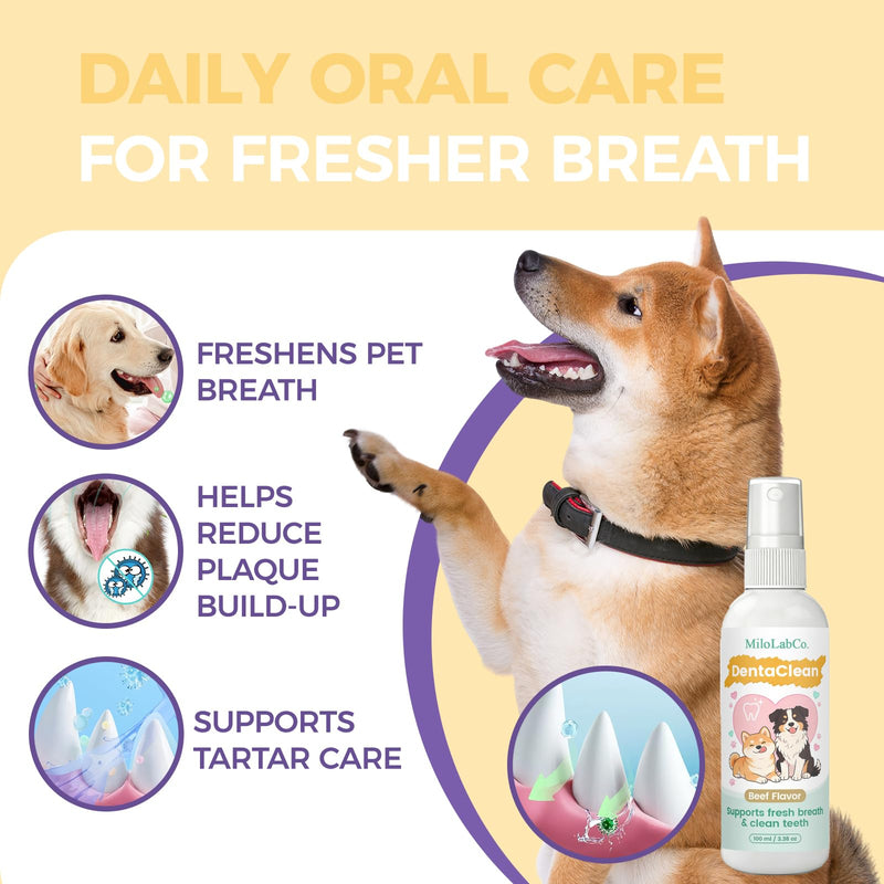 Milolabco Advanced Dental Spray, Dentaclean for Dogs & Cats, Probiotic Oral Care Spray for Fresh Breath, Helps Support Clean Teeth & Healthy Gums - No Brushing (1 Pack)