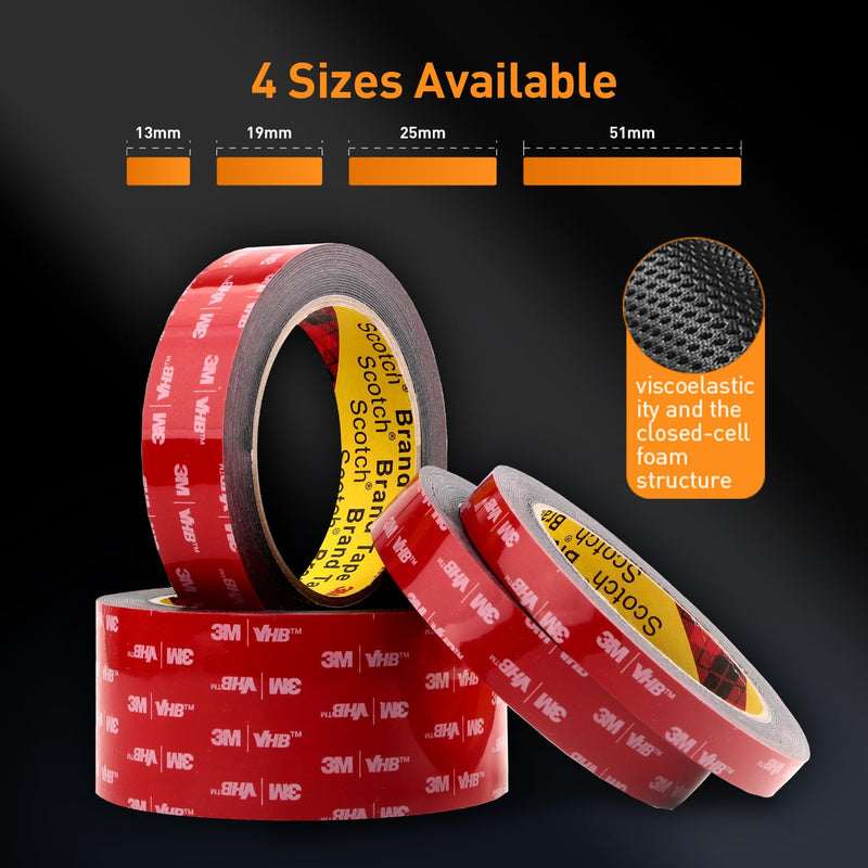 Double Sided Tape Heavy Duty Mounting Tape 1/2" x 18Ft Made of 3M Strong Adhesive for Reliable Bonding Waterproof VHB Foam Tape Perfect for Home Office Car Decor LED Strip Lights