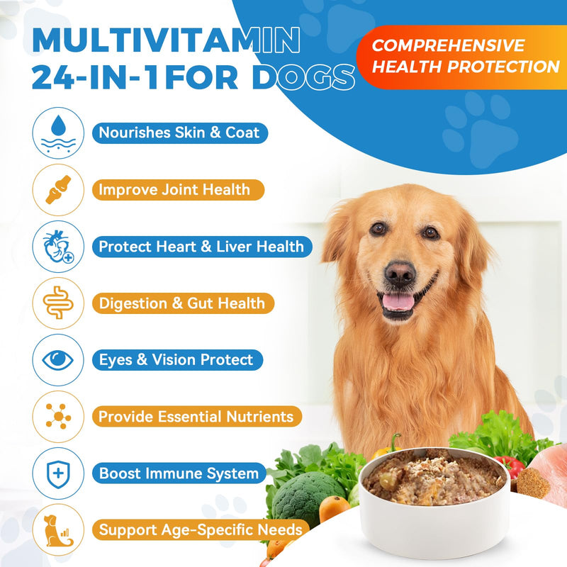 Dog Vitamins and Supplements 200 Chews 24-in-1 Multivitamin Chewable for Dogs with Glucosamine Probiotics Omega-3 Dog Chewable for Coat, Heart, HIPS & Joints, Digestion & Immune System