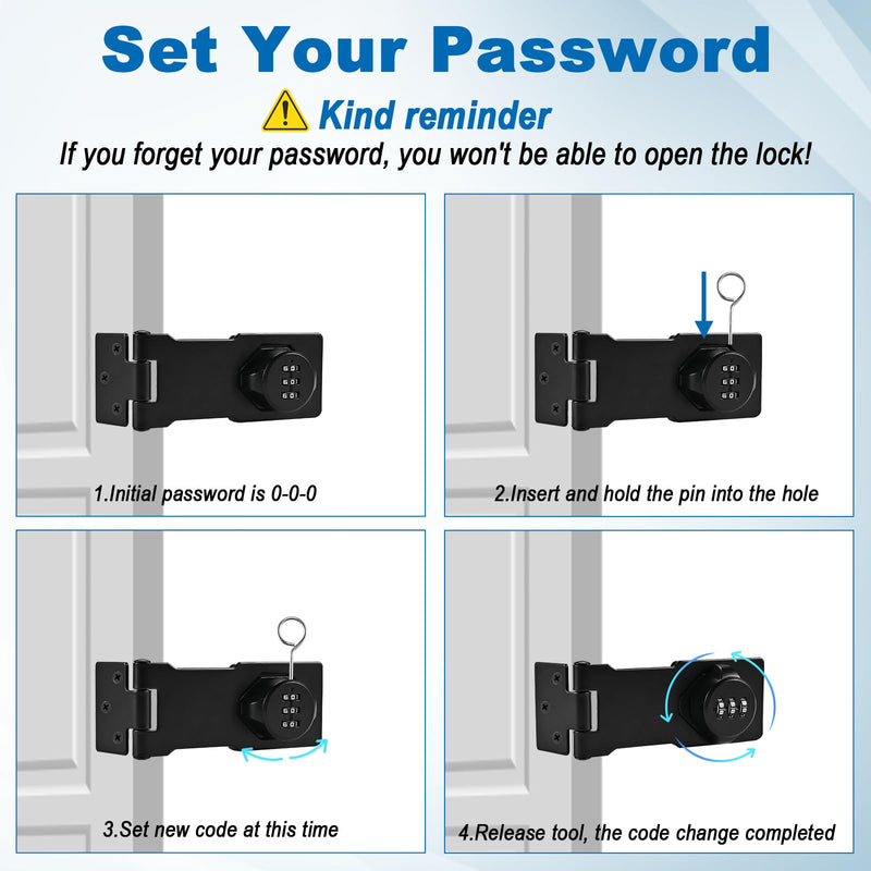 2Pcs Combination Cabinet Locks for Baby Proofing - Keyless Closet Door Lock with Screws, 3-Digit Password Code Latches Hardware, Bolt Latch for Barn Door, Bathroom