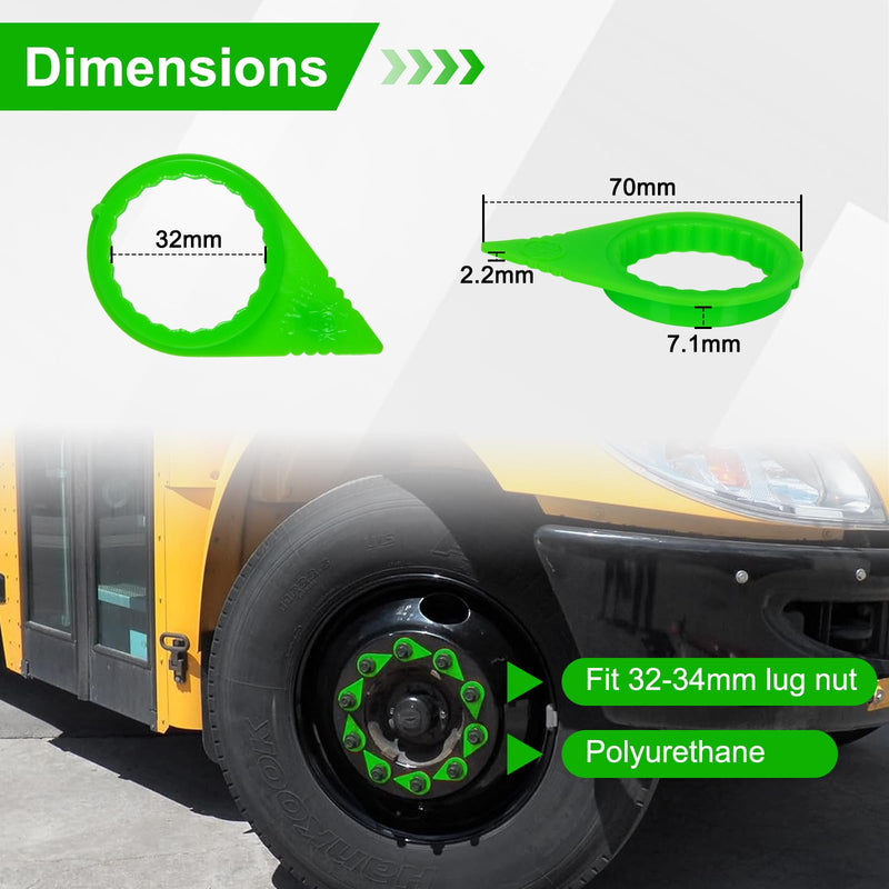 100PCS Loose Lug Nut Indicators for 32mm/33mm/34mm Nuts Wheel Check Indicators for Semi Trucks, High Visibility Green 100 PCS