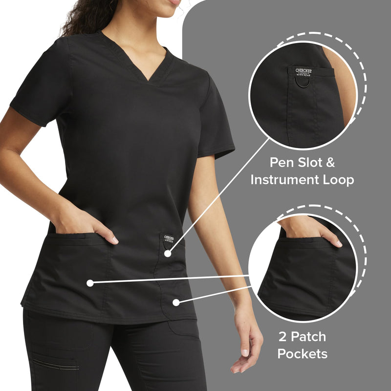 V-Neck Scrubs for Women Workwear Revolution, Soft Stretch, Easy Care WW620 X-Large Black