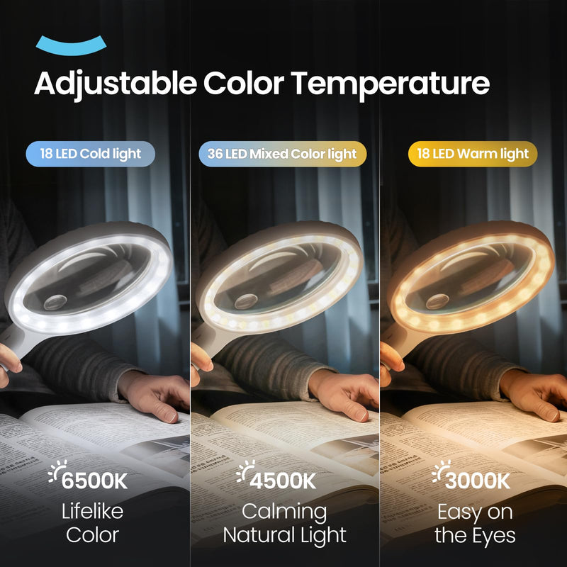 ARTDOT Large Handheld Magnifying Glass for Reading and Close Work, Adjustable Brightness Magnifier as Gifts for Seniors, Grandma, Grandpa