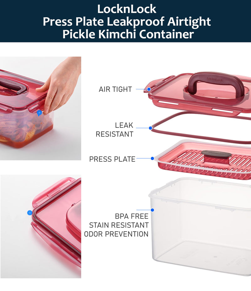 Lock & Lock BPA Free Rectangular Pickle Kimchi Press Ferment Storage Container (3.6L) 3.6L