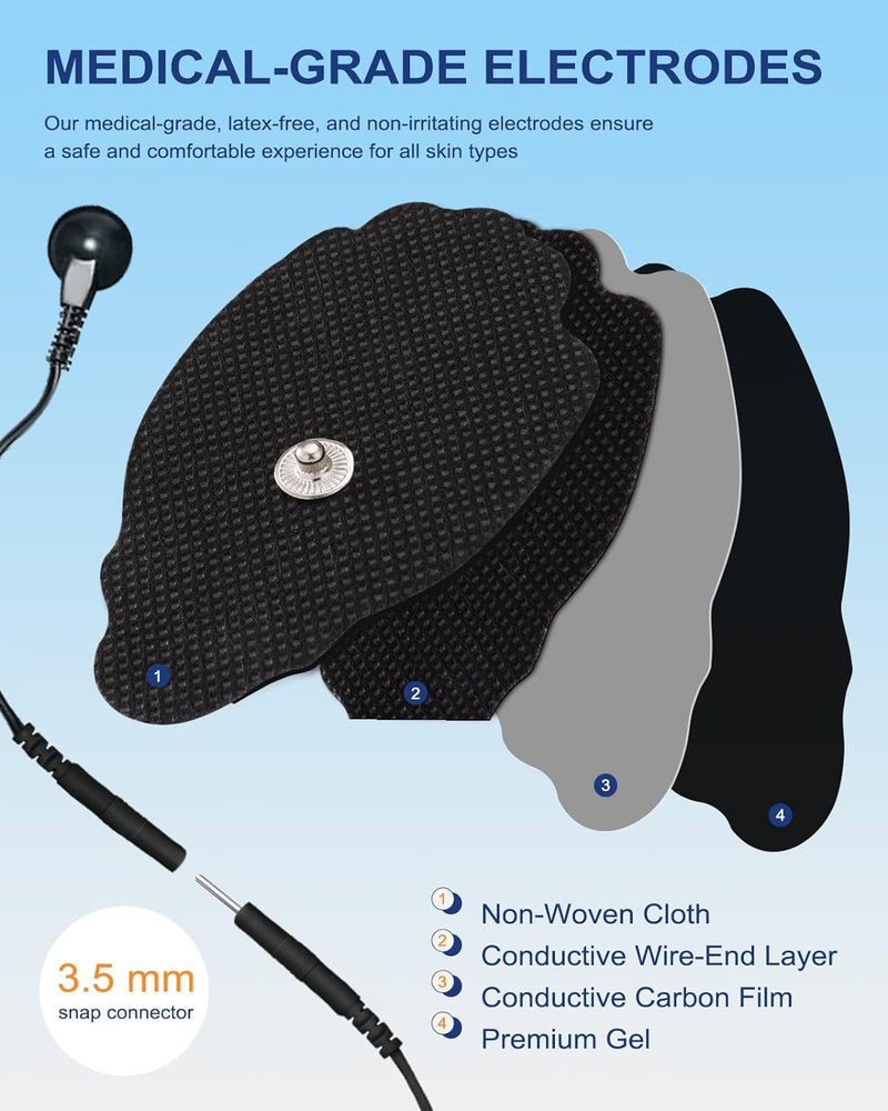 40 Pcs TENS Pads Electrodes, Reusable Long-Lasting Self-Adhesive Non-Irritating Snap for Tens Unit Replacement Patches with Standard 3.5mm Snap-on Connector, Compatible with Belifu, Brilnurse Black-40 Pads