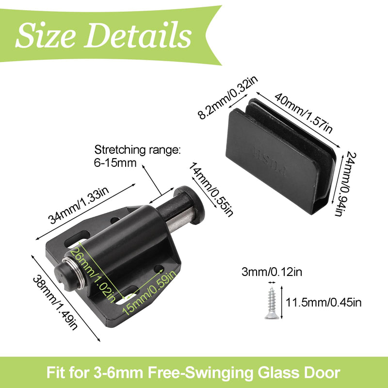 Glass Door Magnetic Catch Closures, 4 Set Push Open Single Glass Door Magnetic Touch Latchs with Adjustable Cabinet Clamp, Fit for 3-6mm Free-Swinging Glass Door (Black) 4 Set,3-6mm Single-Black - NewNest Australia