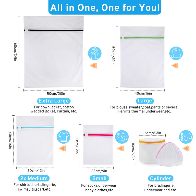 Ultimate 7 Pack 6 Size Mesh Laundry Bags Set for Delicates with AUTO-Lock Zipper, Lingerie Bags for Washing Delicates, Laundry Bags Mesh Wash Bags, Delicates Laundry Bag for Jeans,Blouse,Stocking,Bra White_Fine Mesh 1*XL+1*L+2*M+1*S+2*Bra Bags