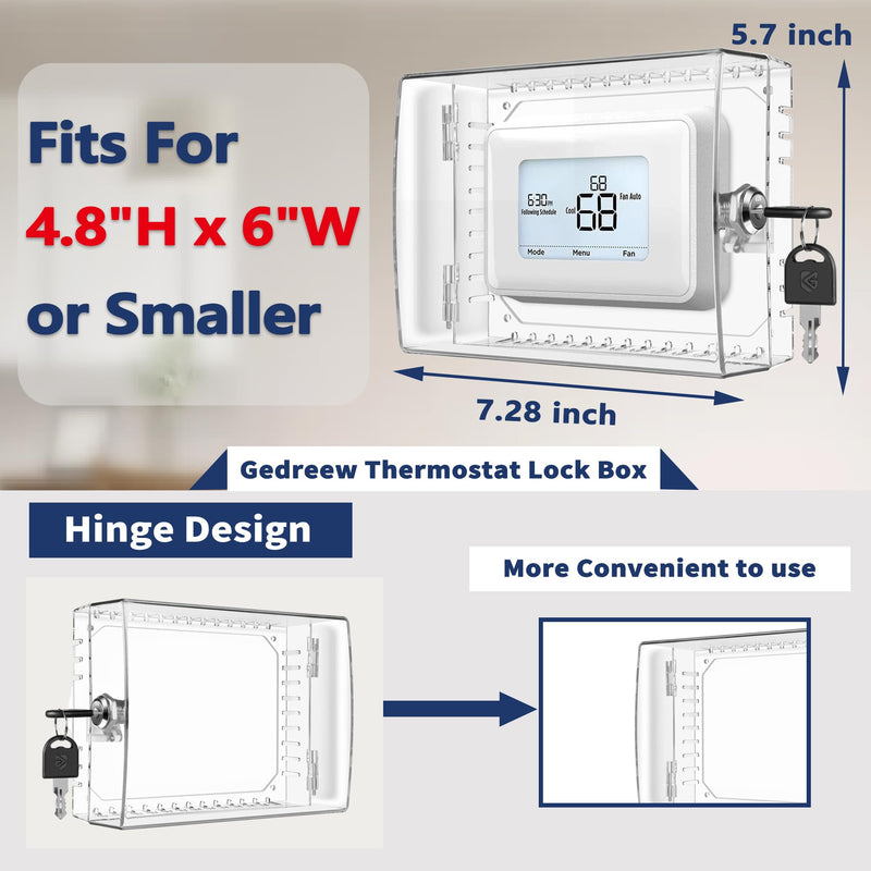 Large Thermostat Lock Box Cover with Key, Clear Thermostat Cover with Lock Compatible With Honeywell Home Thermostat On Wall, AC Lock Box Cover with Key Fits Thermostats 5"H x 6" W or Smaller 1 PCS Key lock